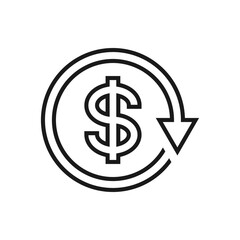 Dollar sign in circular arrow. Chargeback, refund, return money icon line style isolated on white background. Vector illustration