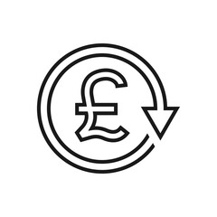 Pound sign in circular arrow. Chargeback, refund, return money icon line style isolated on white background. Vector illustration