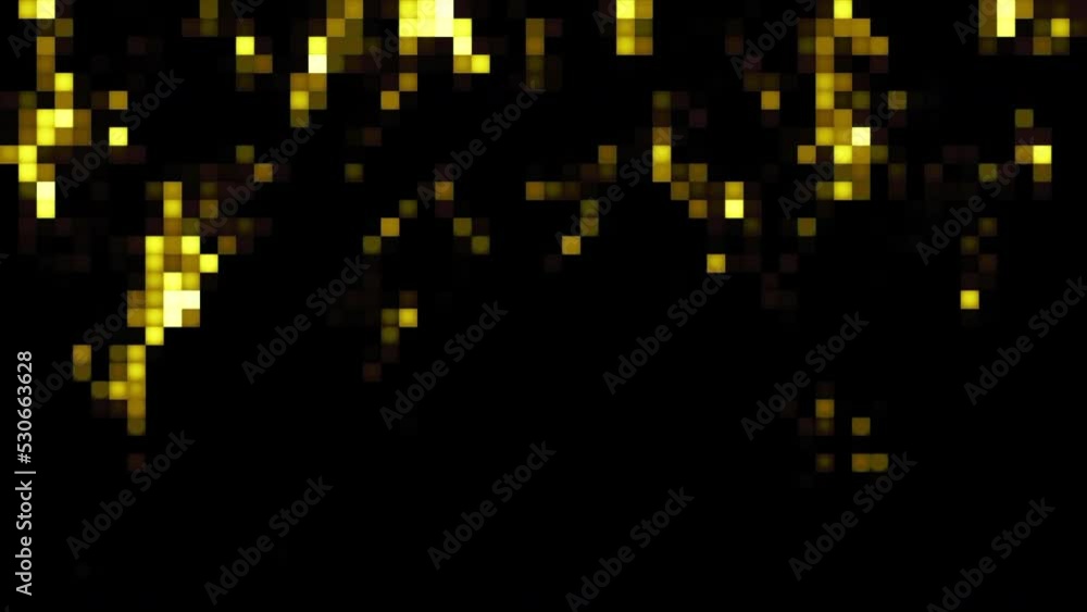 Poster colorful blurred squared particles moving and blinking on a black background. motion. design of a re
