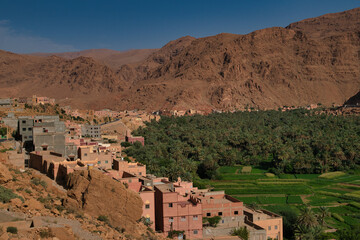 Fototapeta premium traditional red cloth town in morocco, old town panorama, traditional landscape