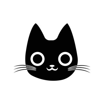 Cute cartoon cat face head icon | Black Vector illustration |