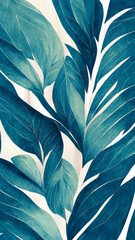 Abstract tropical foliage background. Hand painted exotic leaves and branches isolated on white background. Floral jungle illustration for design, print, fabric or background.