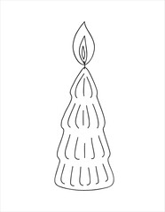 Christmas candle simple outline vector illustration for Christmas, New Year holiday festive holiday celebration home decor, seasonal greeting card, invitation, banner