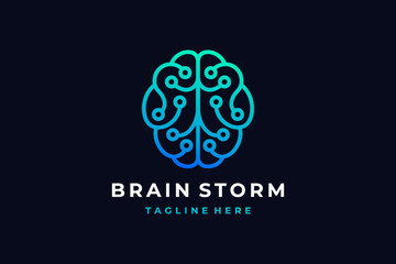 brain computing logo, brain tech logo, circuit brain logo