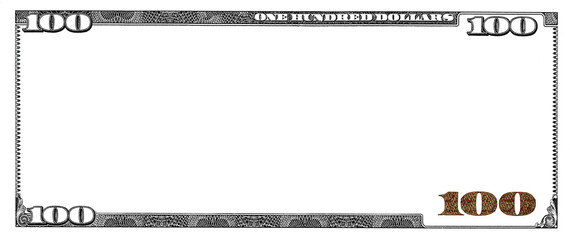 U.S. 100 dollar border with empty transparent middle area