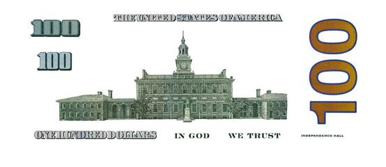 U.S. 100 dollar banknote. Elements on transparent background