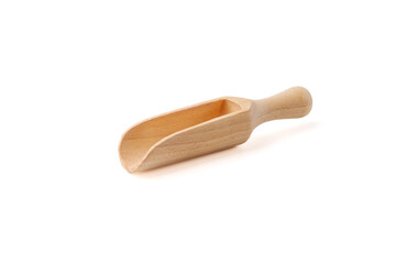 Wooden spoon, spice or coffee spoon and other bulk products on a white background.