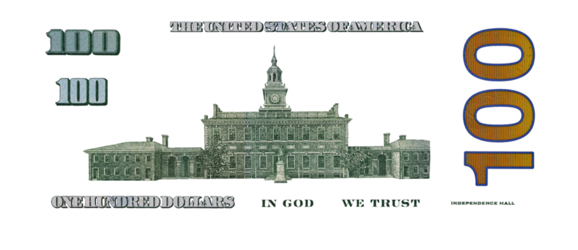 U.S. 100 dollar banknote. Elements on transparent background