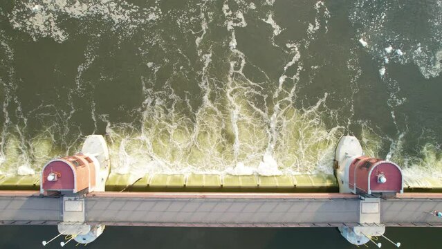 big weir across a river (aerial shot)