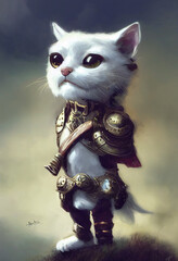 Painting of a cat as war lord soldier.
