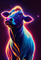 Rainbow cow full body in space.