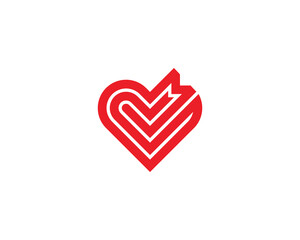 Initial Letter M Heart Logo Concept icon sign symbol Element Design. Love, Health Care Logotype. Vector illustration logo template