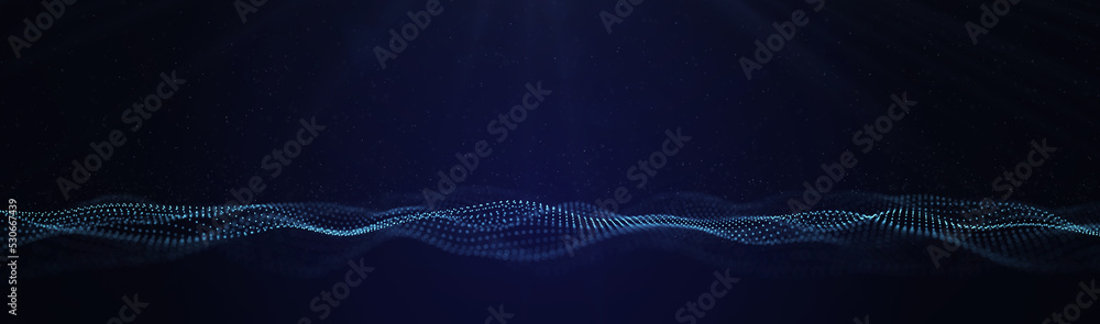 Poster technological background from a stream of digital particles. futuristic glowing wave. the concept of