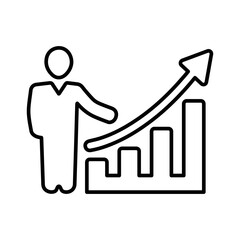 Analytics, career, growth outline icon. Line art sketch.