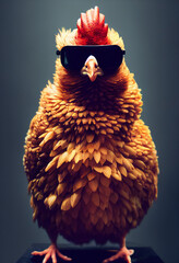 A chicken with sunglasses on.