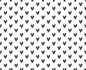 Hand drawn background with hearts. Seamless wallpaper on surface. Chaotic texture with many love signs. Lovely pattern. Line art. Print for banner, flyer or poster. Black and white illustration