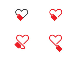 Heart with Price Tag Logo Concept icon symbol sign Design Element. Love, Shopping, Shop Logotype. Vector illustration logo template