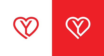 Initial Letter Y Heart Logo Concept icon symbol sign Element Design. Love, Health Care Logotype. Vector illustration logo template