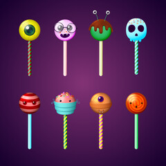 Happy Halloween candy set. Vector 3D illustration.