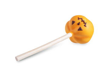 Jack-o-lantern cake pops on a white isolated background. Halloween season