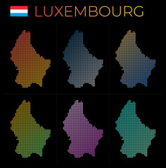 Fototapeta na wymiar Luxembourg dotted map set. Map of Luxembourg in dotted style. Borders of the country filled with beautiful smooth gradient circles. Neat vector illustration.