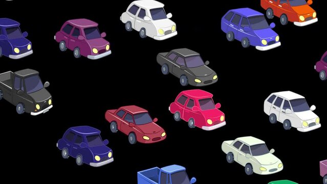 Cartoon Cars Driving. 
Loop cartoon animation of colorful cars moving on the highway. 4K, 3840X2160, 25 fps.