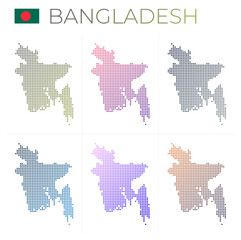 Bangladesh dotted map set. Map of Bangladesh in dotted style. Borders of the country filled with beautiful smooth gradient circles. Captivating vector illustration.