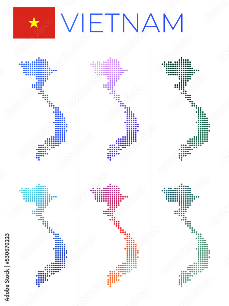 Poster vietnam dotted map set. map of vietnam in a dotted style. borders of the country filled with beautif
