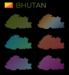 Fototapeta na wymiar Bhutan dotted map set. Map of Bhutan in dotted style. Borders of the country filled with beautiful smooth gradient circles. Authentic vector illustration.