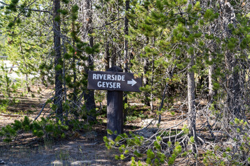 Sign for Riverside Geyser in Yellowstone National Park