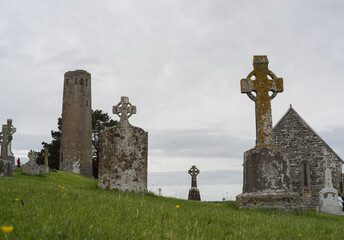 old graveyard in ireland with clouds