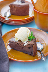 Chocolate fondant cake served with vanilla ice-cream