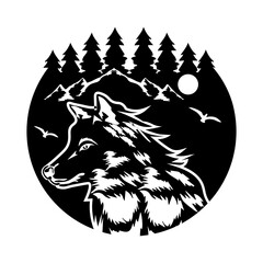wolf svg, howling wolf svg, mountain svg, wolf clipart, wolf png, mountains svg, wolf head svg, Wilderness svg, wolfpack svg, mountain scene