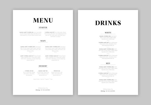 Black and White Menu Layout Design