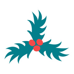 Leaves with berries in a cartoon style. Element for creating Christmas and New Year's design.