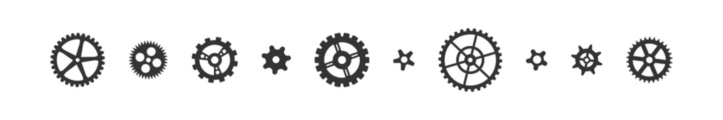 Gear set icon. Cogwheel collection logo. Wheel symbol, setting sign in vector flat