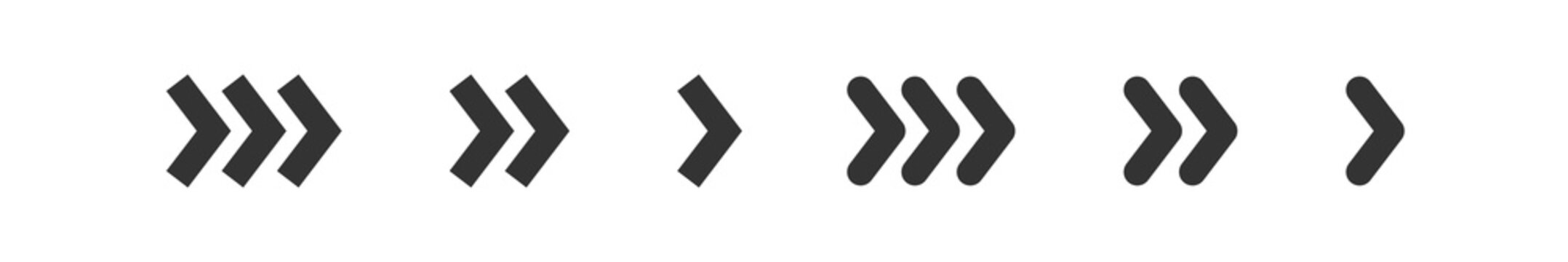 Right arrow icon. Double and triple arrow symbol set in vector flat