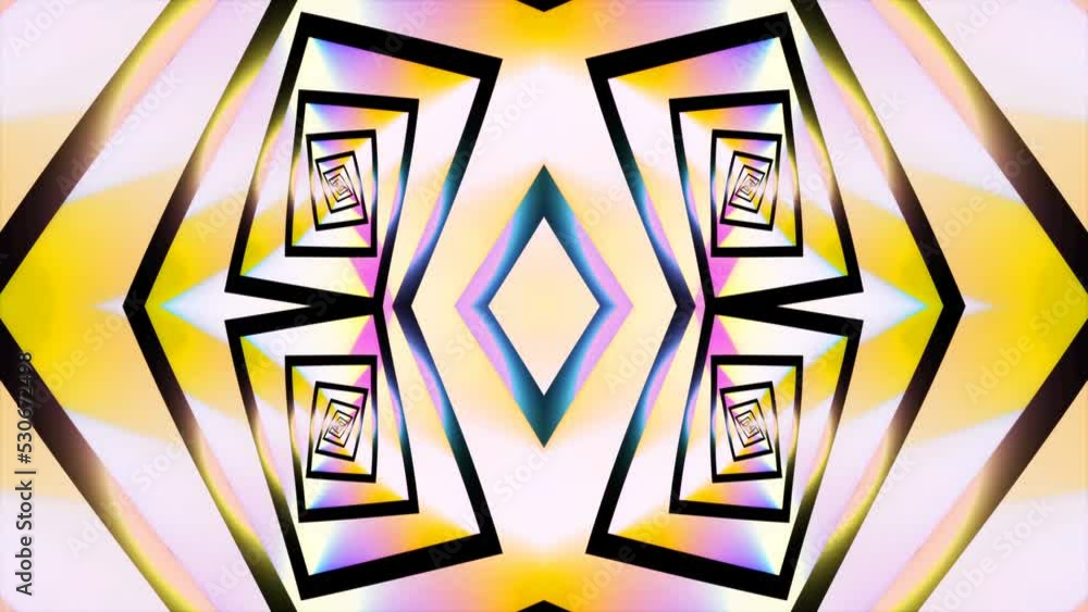 Poster hypnotic multicolored kaleidoscope rotation seamless loop background