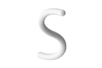 Feathered letter S. Easy editable letters. Soft and realistic feathers. White, fluffy, hairy letter S, isolated on a white background.