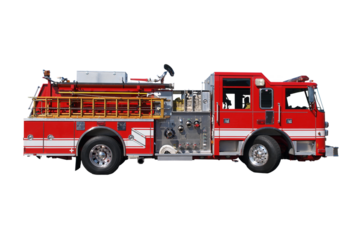 Fire engine ladder truck isolated.