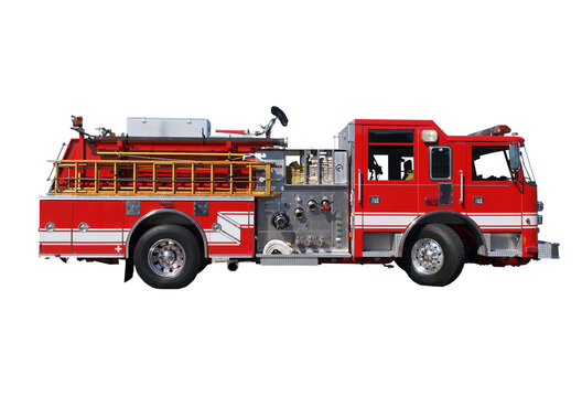 Fire engine ladder truck isolated.