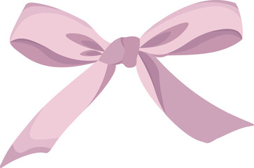 Pink bow silky decorative element isolated on white vector illustration. Satin tape for head decoration, cartoon bows