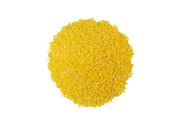 corn grits heap isolated on white background. nutrition. food ingredient.