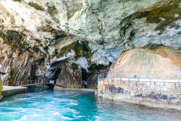 Turquoise water in a cave in Orosei Gulf