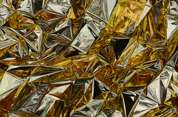Crumpled gold foil paper, abstract 3d metal gold surface texture, gold background