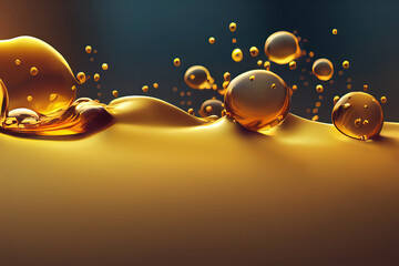 Abstract dripping honey background, texture of golden honey, waves and drops, 3d illustration