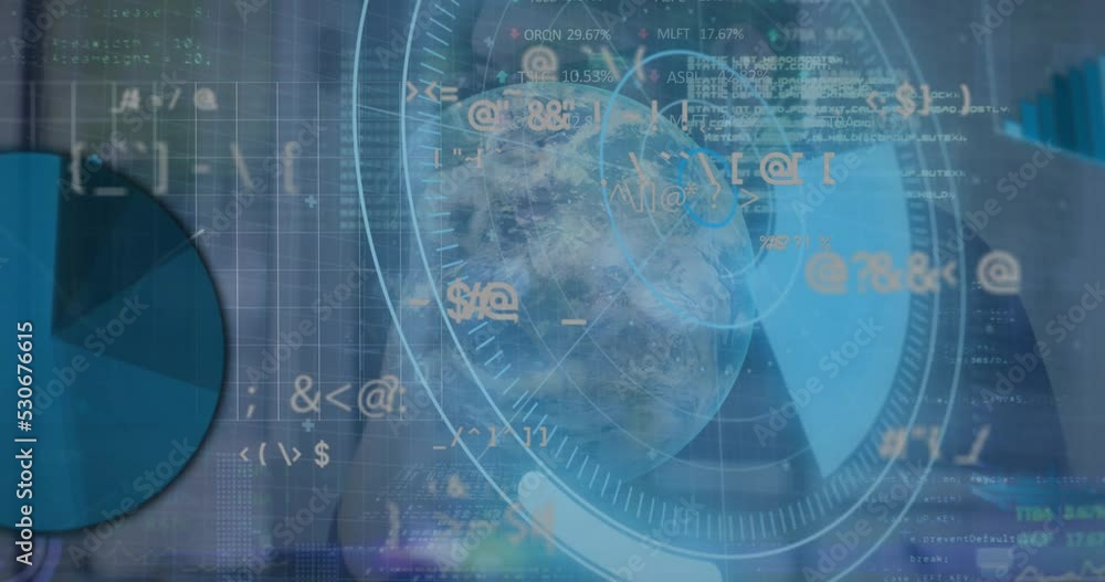Aufkleber animation of data processing over caucasian man and globe