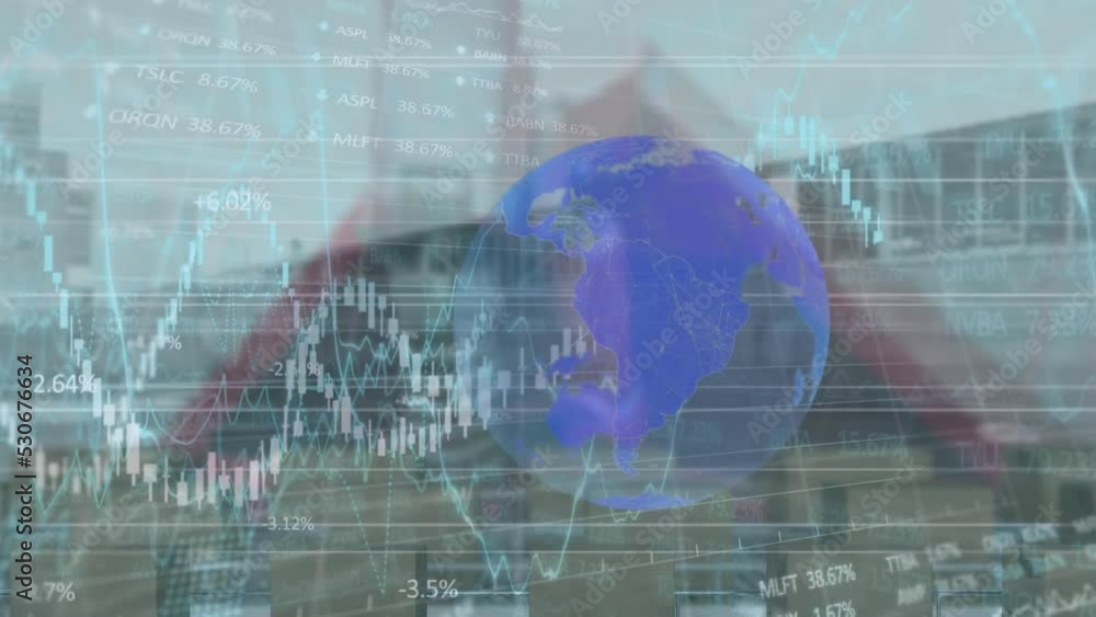 Poster animation of data processing over globe and city