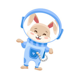 Fototapeta premium Animal Astronaut in space suit for birthday flyer, kids print and baby shower. Cartoon illustration for you design. Alpaca, Lion, Koala, Deer, Cat, Elephant, Panda, Tiger, Raccoon, Horse, fox, rabbit