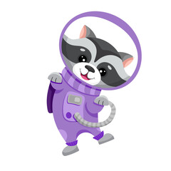 Animal Astronaut in space suit for birthday flyer, kids print and baby shower. Cartoon illustration for you design. Alpaca, Lion, Koala, Deer, Cat, Elephant, Panda, Tiger, Raccoon, Horse, fox, rabbit